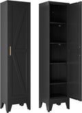 67" Tall Storage Cabinet with Reversible Doors and Adjustable Shelves,Metal Slim Freestanding Cabinets for Bathroom Kitchen Garage Small Spaces,Black