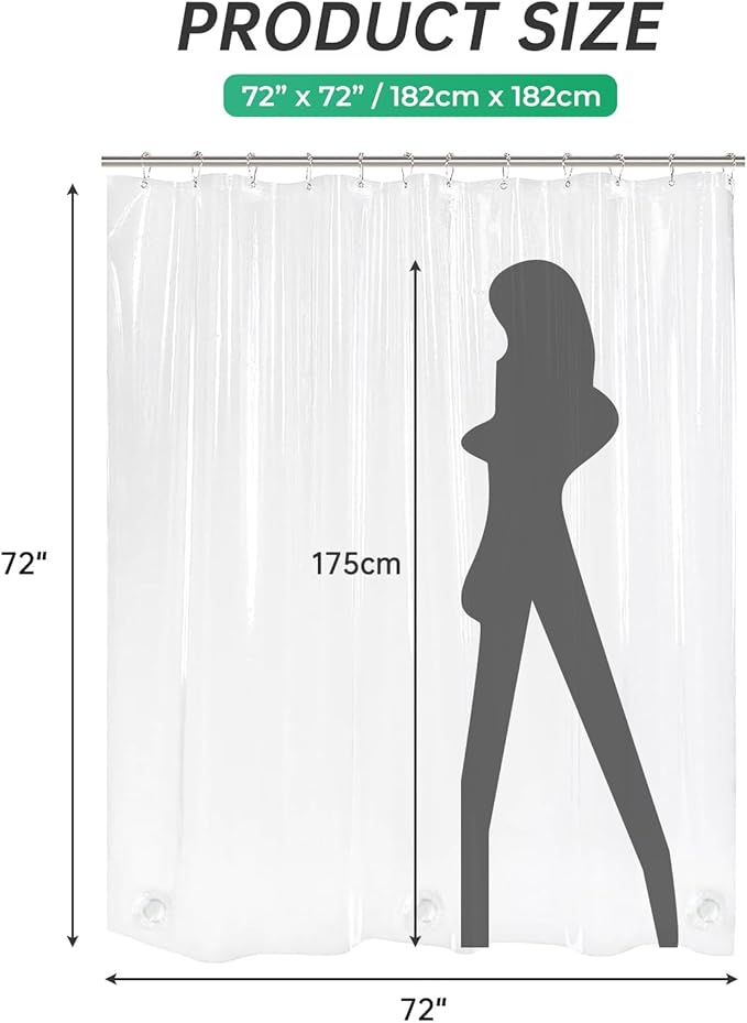 AmazerBath Crystal Clear Shower Curtain Plastic, Heavy Duty Shower Curtain 72x72, Thick Shower Curtain Jelly Touch, PEVA Shower Curtains for Bathroom with 3 Big Weighted Stones and 12 Grommets