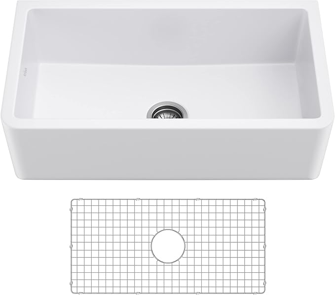 KRAUS Turino 33-inch Farmhouse Reversible Apron Front Fireclay Single Bowl Kitchen Sink in Matte White, KFR1-33MWH