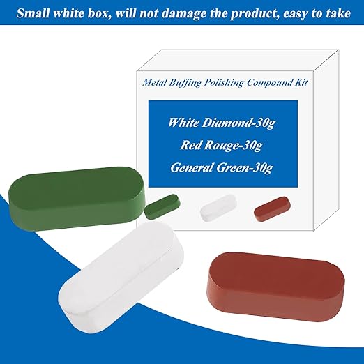 Sunxeke Metal Buffing Polishing Compound Kit,Buffing Wheel Compound Including White Diamond,Red Rouge, General Green(3 Pack, 3.5 Oz)