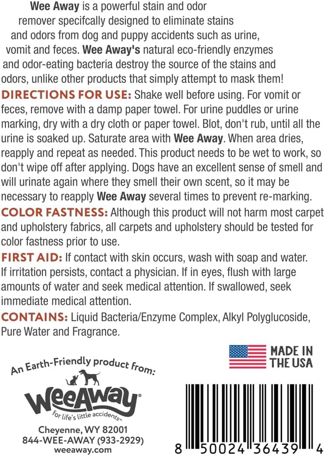 Wee Away X2 Ultra-Concentrated Stain & Strong Odor Eliminator, Enzyme Cleaner, Pet Odor Eliminator for Home - Dog Urine Destroyer - Carpet Cleaner Spray, Natural Scent, 16 fl oz