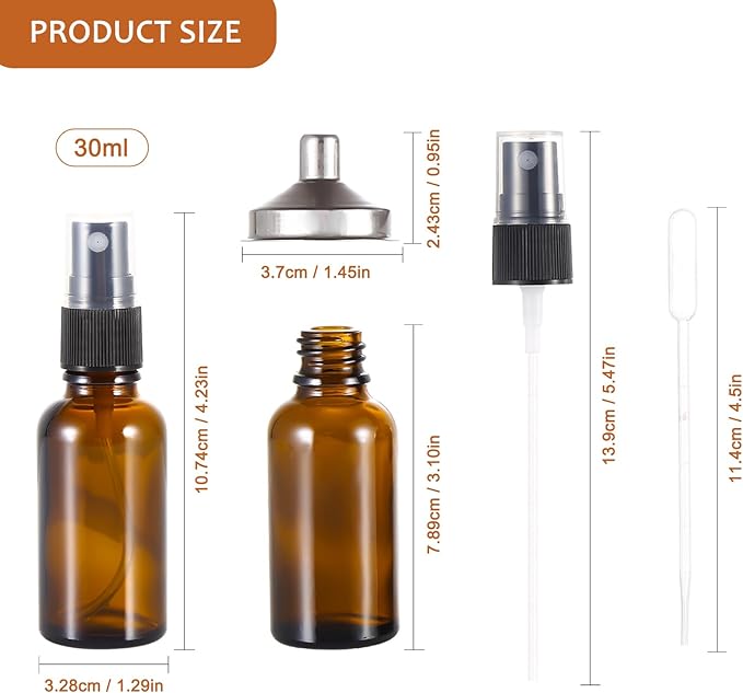 ALIFEIA 1 oz Amber Glass Spray Bottles,Small Empty Fine Mist Refillable Travel Spray Bottle for Cleaning,Perfume,Aromatherapy,Cosmetic Sprays,Hair,Essential Oils with Fine Mist Dispenser（3 Pack）