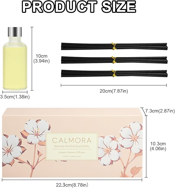 CALMORA Reed Diffuser Set of 3, 50ml Lily & Jasmine/White Tea/Amber Scented Oil Diffuser with 15 Sticks | Home Fragrance for Bedroom, Bathroom, Office & Living Room for Women Men