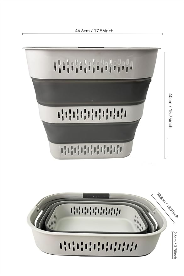 SAMMART 38L(10 Gal) Collapsible Laundry Basket - Foldable Pop-Up Storage Container/Organizer-Portable Space Saving Hamper, Measure 17.5x13.3x15.7"/3.8" Expanded/Collapsed (2, Grey)