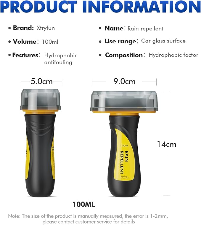 XTryfun Windshield Rain Repellent - Durable Hydrophobic Coating for Car Windows, Glass & Mirrors, Waterproof Treatment