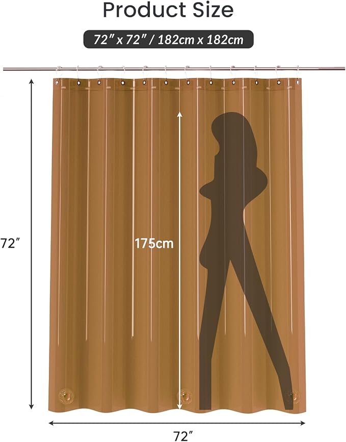 AmazerBath Premium EVA Shower Curtain Amber, Luxury Clear Brown Jelly-Like Soft Waterproof Shower Curtain with 3 Weighted Stones and 12 Grommets, Recyclable Packaging