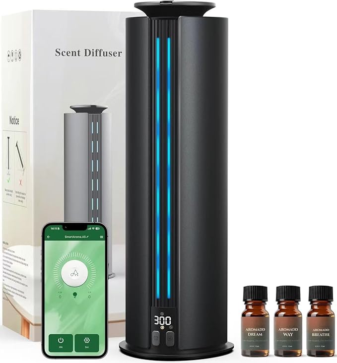 1800 Sq Ft Cordless Waterless Diffuser, 100ml Hotel Collection Diffuser Scent Air Machine for Home Cold Air Essential Oil Diffuser for Large Room Office Quiet (Black)