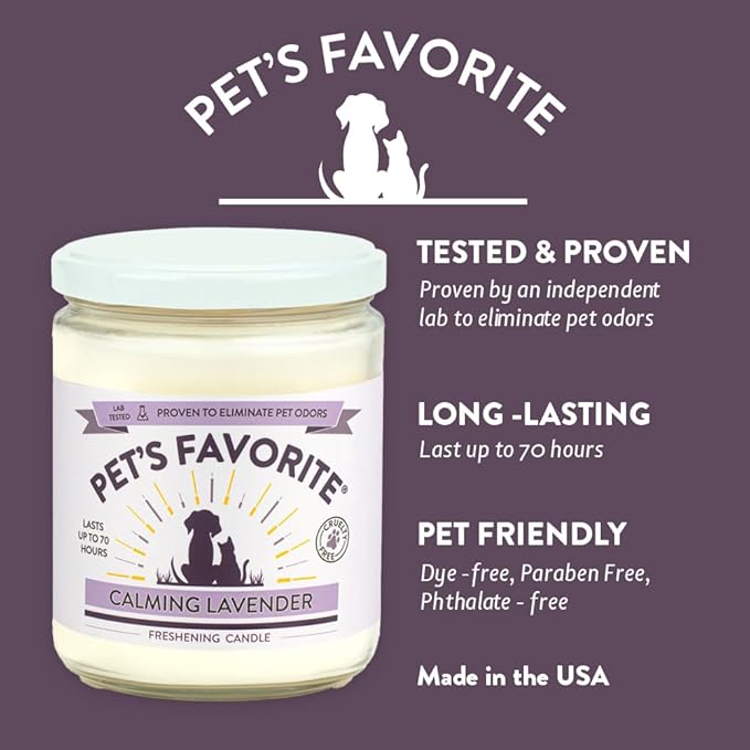 Pet's Favorite Pet Odor Candle, Clean Burning, Long Lasting Scented Candles with a Cotton Wick. (Calming Lavender, Pack of 1)