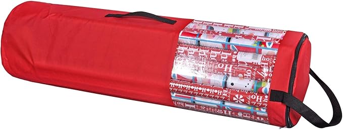 ProPik Wrapping Paper Storage Bag, Christmas Gift Wrap Organizer Stores Up to 24 Rolls 40 Inch, Heavy Duty Polyester plus PVC Clear Bag with Handles