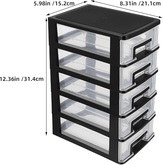 Stobok Multifunctional 5-Layer Drawer Organizer Storage Cabinet Portable Plastic Storage Box for Office Study Bedroom 12.40 X 8.66 X 5.98 Inches