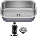 KRAUS Premier 31 1/2-inch Undermount Single Bowl 18-Gauge Stainless Steel Kitchen Sink with WasteGuard Continuous Feed Garbage Disposal, KBU14-100-75MB