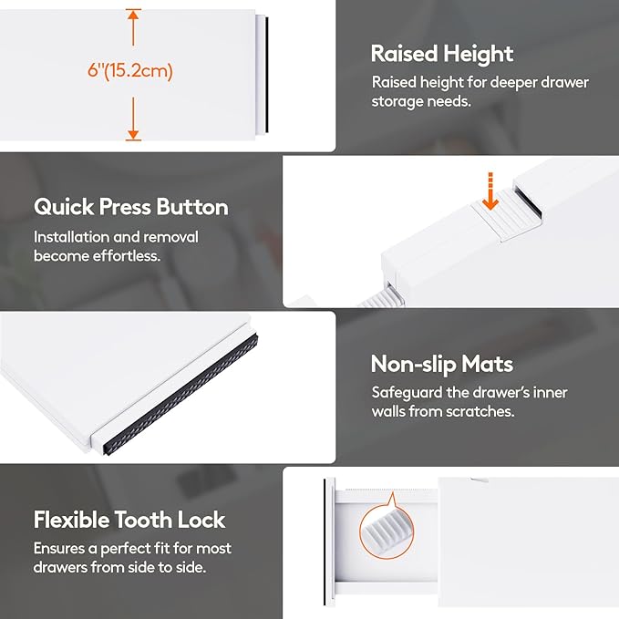 Lifewit 8 Pack Drawer Dividers Plastic 6" High, 13.5-22" Adjustable Drawer Organizers for Clothes, Expandable Dresser Separators in Bedroom/Bathroom/Kitchen/Fridge/Office Organization and Storage
