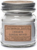 ECO CANDLE CO. Mason Jar Candle, Cedar & Sandalwood, 8 oz. -Scents of Fresh Ozone, Lily, Cedar & Sandalwood - 100% Soy Wax, No Lead, Kraft Label & Pewter Lid, Hand Poured, Midwest Grown Soybeans