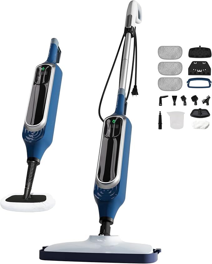 Sapodilla 12 in 1 Steam Mop, Detachable Handheld Steam Cleaner for Home, 23FT Cord, for Hardwood Floor Cleaning, Tile, Carpet, Furniture, Clothes, Windows, Blue
