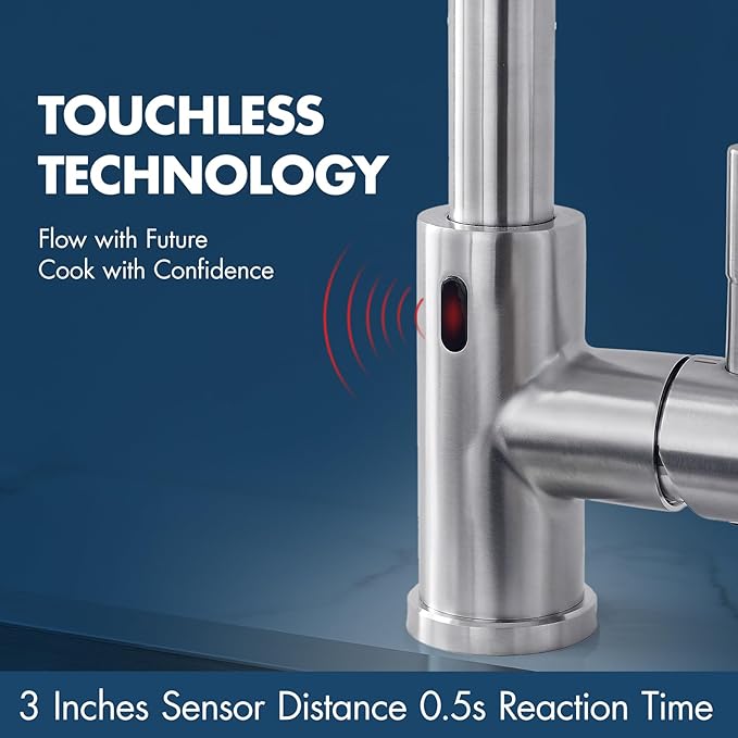 GIMILI Touchless Kitchen Faucet with Pull Down Sprayer Motion Sensor Hands-Free Smart Activated Brushed Nickel Sink Faucets