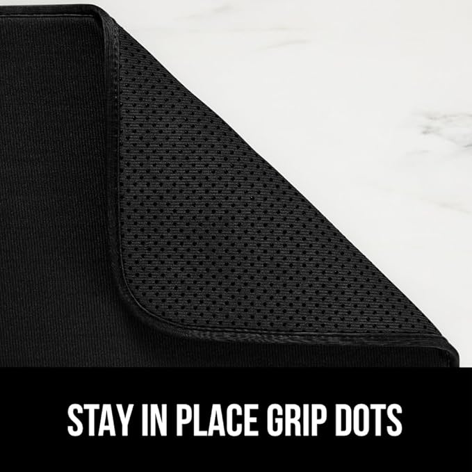 GORILLA GRIP Ultra Water Absorbent Microfiber Dish Drying Mat, 18x24, Quick Dry Thick Mesh, Slip Resistant Pad for Sink Dishes or Under Rack, Kitchen Counter Accessories, Machine Wash, 2 Pack Black