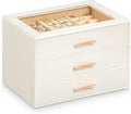 Homde Jewelry Box with Compartments for Women: Big Storage Organizer for Room - Necklace, Earring, Ring Holder for Dresser (White + Pink)