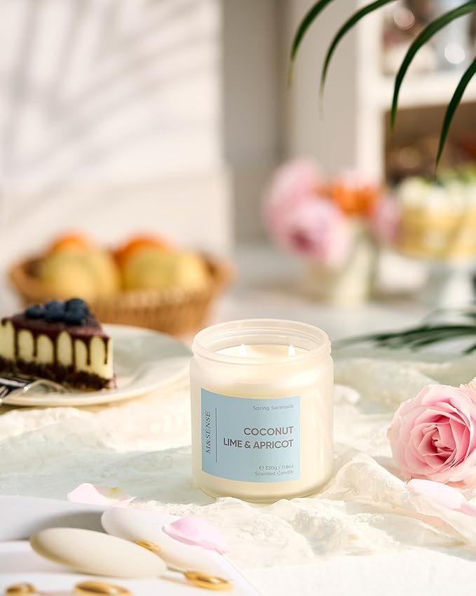 M&SENSE Coconut Vanilla Scented Candle, 70-Hour Long Lasting Burn Time 2-Wick 11.6oz Natural Soy Wax Non Toxic Candle Aromatherqapy Gifts for Home Decor Birthday Gifts