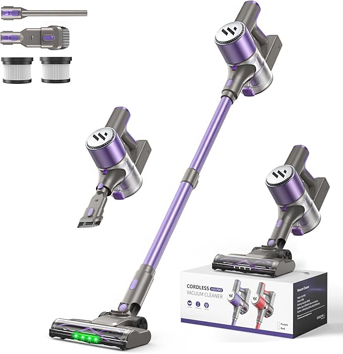 MBTTODF Cordless Vacuum Cleaner,Vacuum Cleaner for Home with Brushless Motor,Lightweight Stick Vacuum with Self-Standing and Touch Screen,Hardwood Floor Vacuum for Pet Hair,Carpets,Tile(Purple)