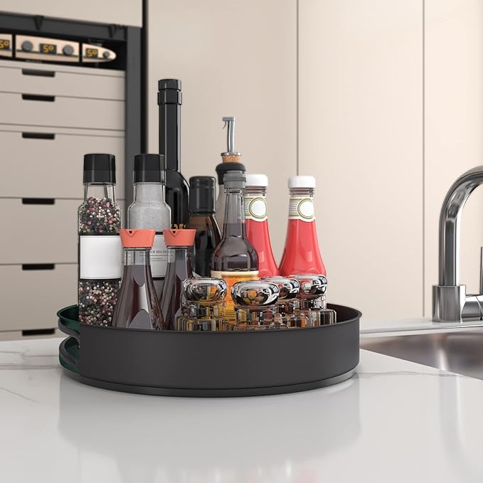 VAEHOLD Lazy Susan Stainless Steel Spice Rack Turntable for Pantry Cabinet - Decorative Trays Storage Containers Organizer for Kitchen Cabinet, Snacks, Bathroom (7 1/2 inches) (7 1/2'' Black)