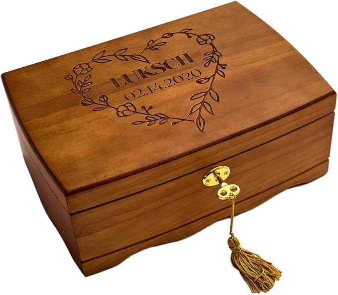 Personalized Wooden Jewelry Box, Customized Double Layer Retro Jewelry Organizer with Lock and Key for Women Girls, Birthday Gift for Her, Artners, Elders, Mom, Friends, Girlfriends and Bridesmaids