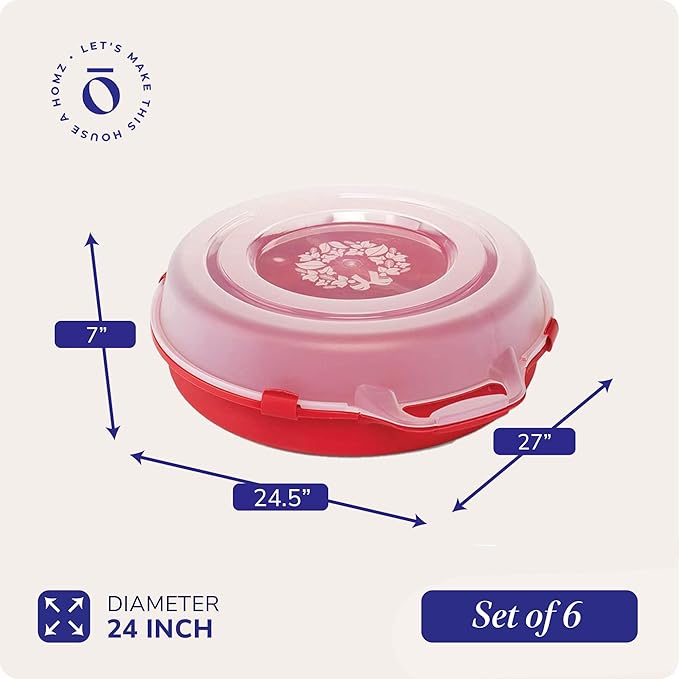 HOMZ 6-Pack Seasonal Holiday, Decorative Wreath Storage Organizer, 24 Inch, Red & Clear - Stackable Plastic Containers for Christmas Ornament Decorations