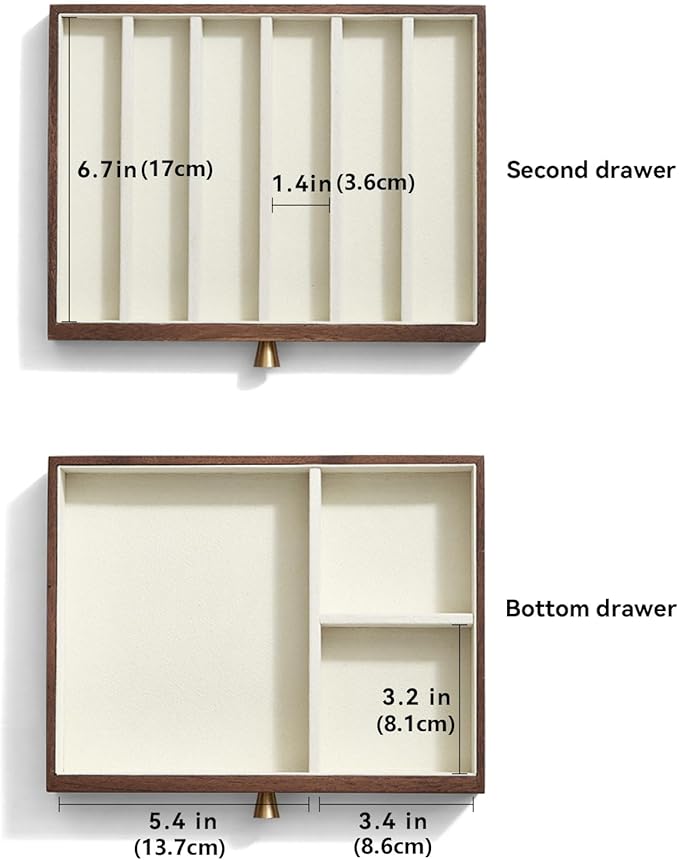 Homruilink Black Walnut Wooden Jewelry Box Women large 3 Layer Drawer Organizer Box with Glass Lid for Necklaces, Watch, Necklace, Ring, Earring Storage - Christmas Gifts