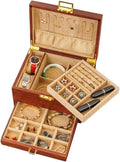 Bescott 3 Layer Solid Wooden Jewelry Box for Women Real Wood Vintage Jewelry Organizer Storage for Earrings Rings Necklaces Bracelet Watch Men