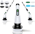 VigorDay Electric Spin Scrubber - Cordless Bathroom Scrubber with 7 Brush Heads - Dual Speed IPX7 Waterproof Power Scrubber for Heavy-Duty Bathtub, Glass, Tile, and Car Cleaning (White)