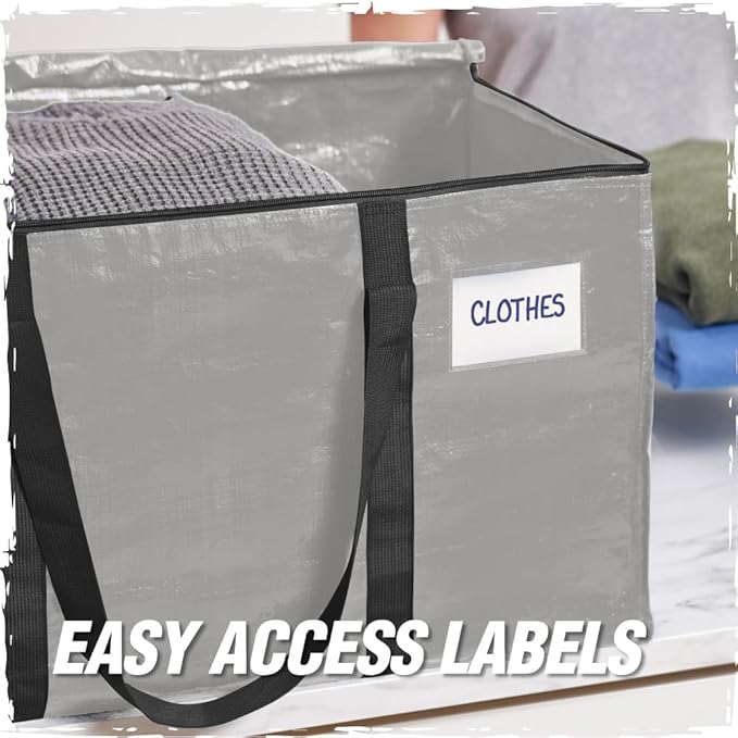 RUGGED RHINO Heavy Duty Extra Large Moving Bags, Durable Bag with Strong Handles and Zipper, Moving Boxes Alternative for College Packing, Holiday Décor, Space Saving Storage with Label, 2 Pack Silver