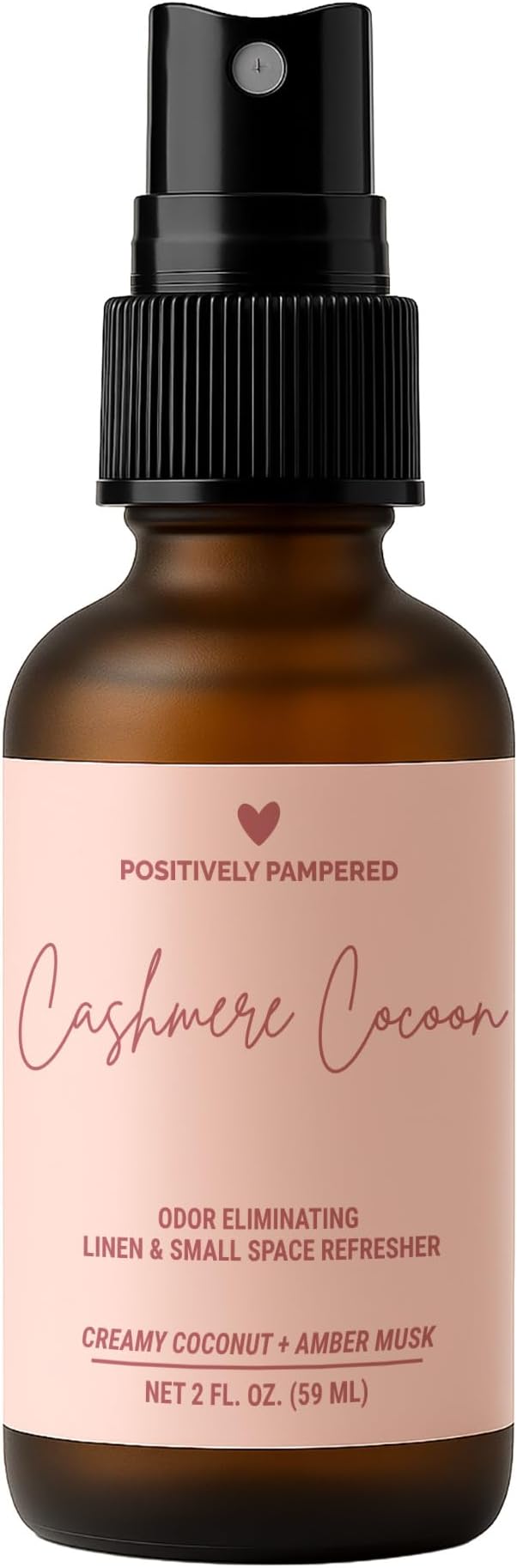Cashmere Cocoon Luxury Small Space Air & Linen Freshener Spray - Creamy Coconut + Amber Musk - Artisan Blended Home Fragrance - Non Toxic Odor Eliminator - 2 oz Travel Size Room Spray
