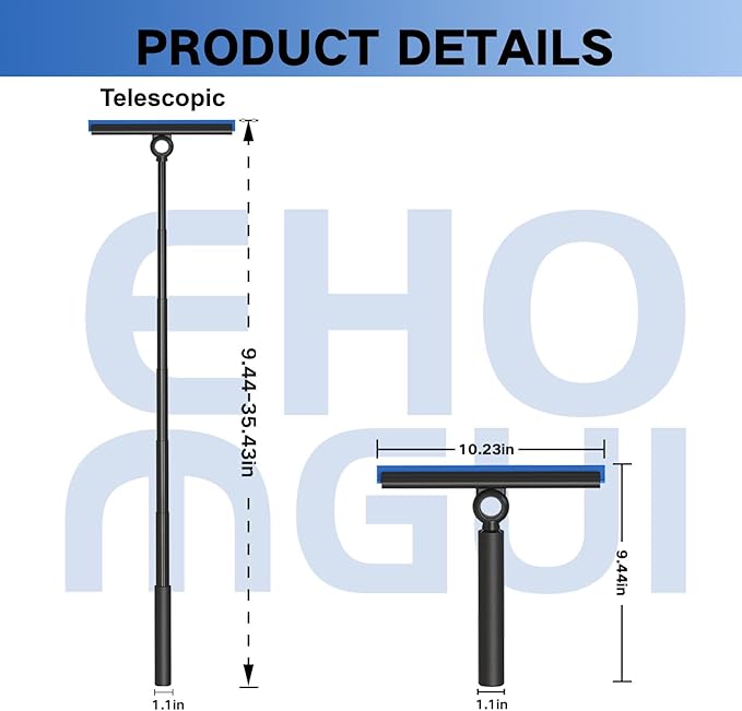 EHOMGUI Shower Squeegee for Glass Doors, Squeegee with Long Handle, Telescoping Squeegee for Shower, Extendable Window Cleaner Tool for Car Windows, Tile Walls, Sliding Door, Shower Glass Door