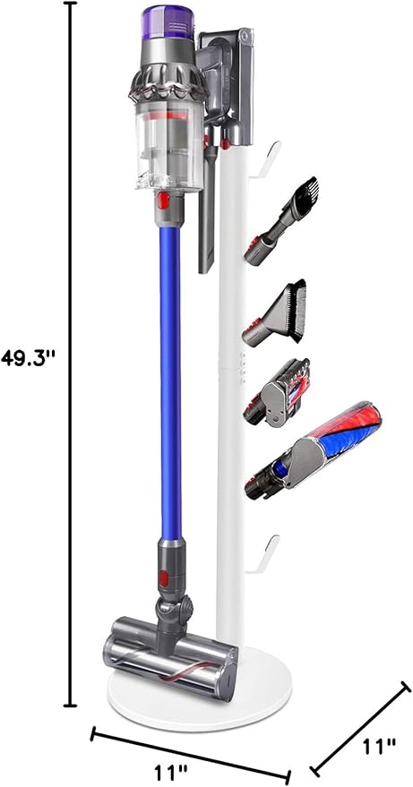 Freestanding Vacuum Stand Holder Compatible with V15 Detect, V11 V10 V8 V7 V6 Cordless Vacuum Cleaners, Floor Docking Station Metal Organizer Bracket with 6 Hooks, White