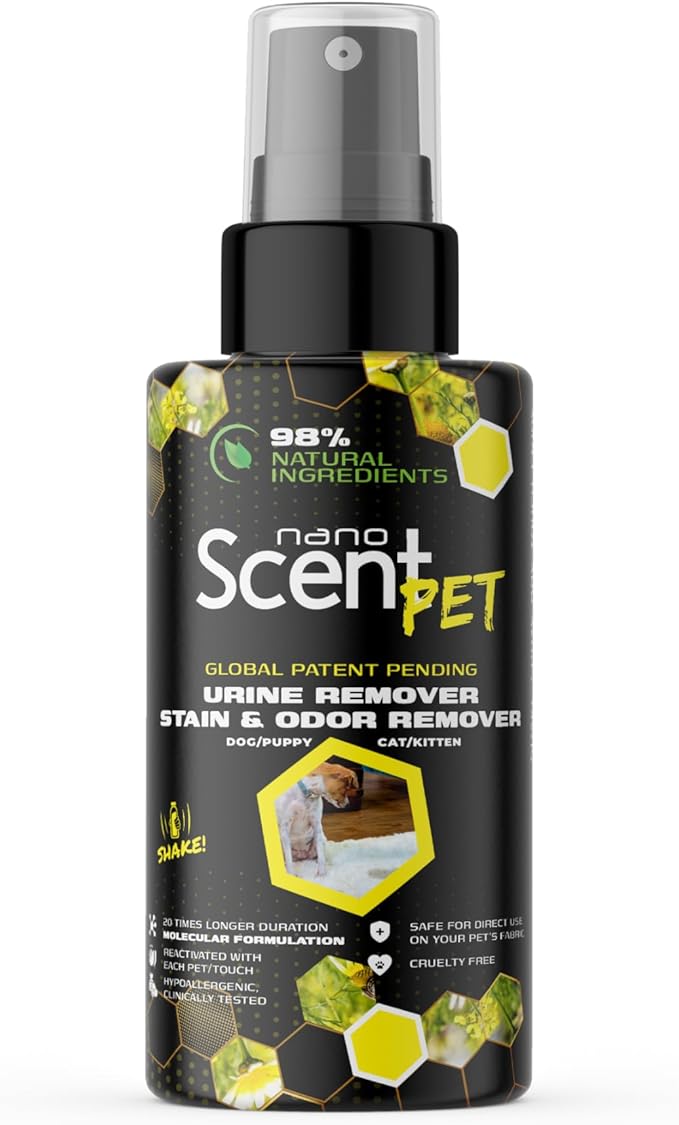 nanoSCENT PET Urine Remover for Dogs & Cats, Eliminates Odors & Stains, 98% Natural Ingredients, Safe for Pets & Home, Bio-Active Enzymes + Long-Lasting Fresh Scent, Carpet, Floors & Furniture (50mL)