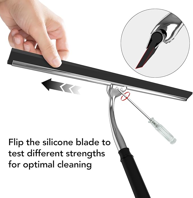 Shower Squeegee with Long Handle, 15-51" Telescopic Squeegee for Window Cleaning, Window Squeegee for Glass Doors, Extendable Window Cleaner Tool for Tile Walls, Sliding Door, Floor, Car Windshield
