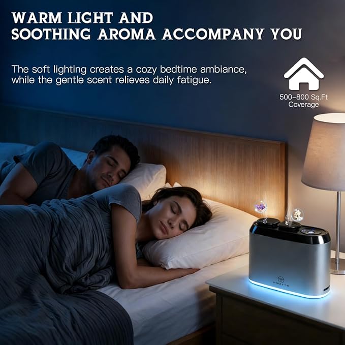 Waterless Essential Oil Diffuser Upgrade 50ml x 2 Types Scent Diffusers, Portable Wireless Aroma Air Machine, Smart App & Button Control Fragrance for Large Room, Bathroom, Office, Camping