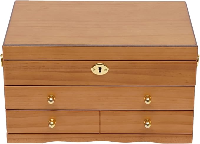 Eapmic Extra Large 3 Layers Wooden Jewelry Box Jewelry Case Cabinet Armoire Ring Necklacel Gift Storage Box Organizer(3 layers,6 built-in hooks)