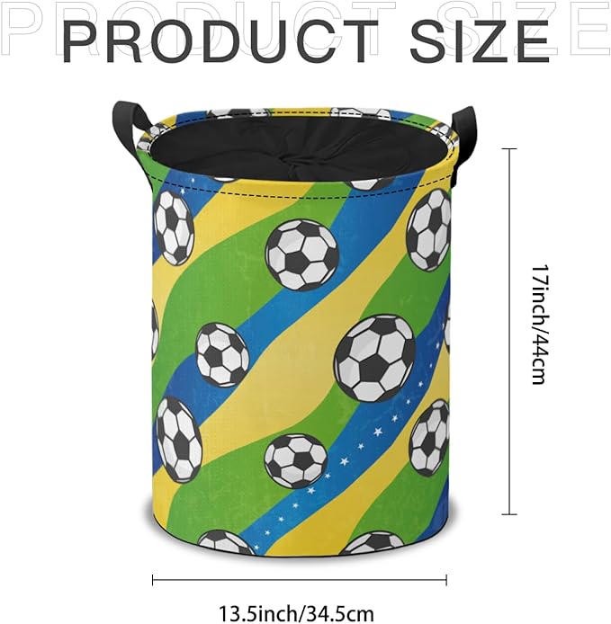 Foldable Laundry Hamper- Football Pattern Fabric Organizer Storage Bins with Handles for Shelves, Closet, Nursery, Laundry, Toys,(Green)