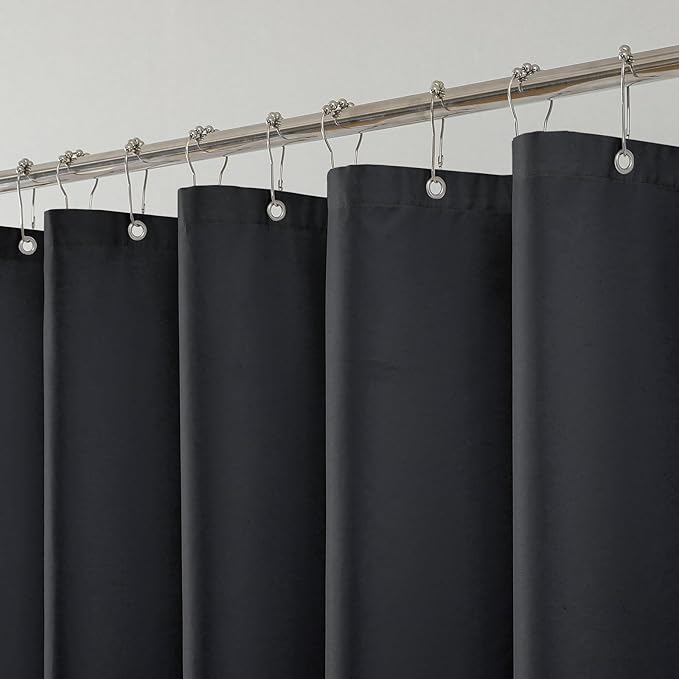 Water-Repellent Fabric Shower Curtain Liner - Hotel Quality Machine Washable, 3 Heavy-Duty Magnets with Rustproof Grommets & Weighted Hem, Standard Size 72x66in Black