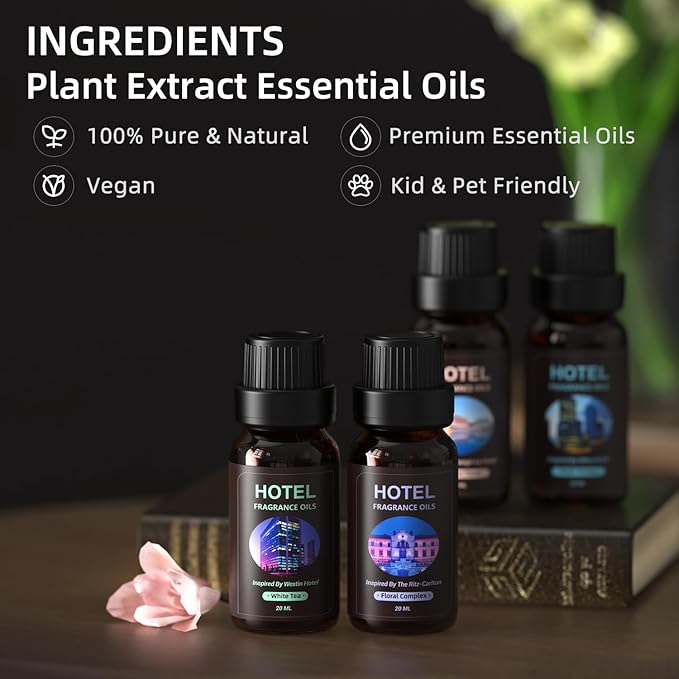 Waterless Essential Oil Diffuser Aromatherapy Scent Diffusers for Home Large Room, Bedroom, Car, Office, Battery Operated Mini Portable Air Freshener, 3 Countdown Timers & 3 Mist Levels
