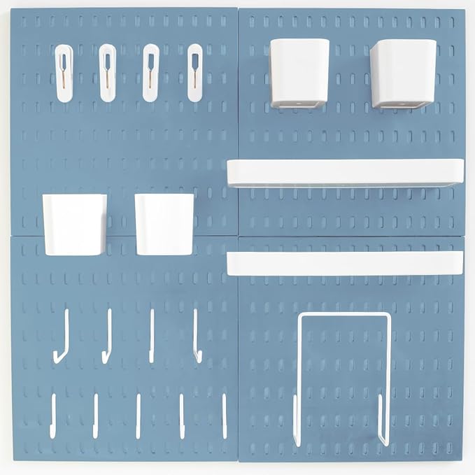 RIVTUN Wall-Mounted Pegboard Kit, 50.4" x 25.2" Organizer Panel – Large, Cost-Effective & Nail-Free Installation Blue