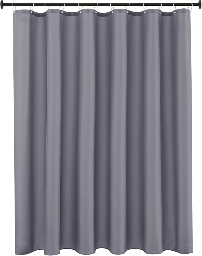 Biscaynebay Extra Long Fabric Shower Curtain Liner 72 Inch Width by 84 Inch Length, Dark Grey Rust Resistant Grommets Top Weighted Bottom Hem Machine Washable