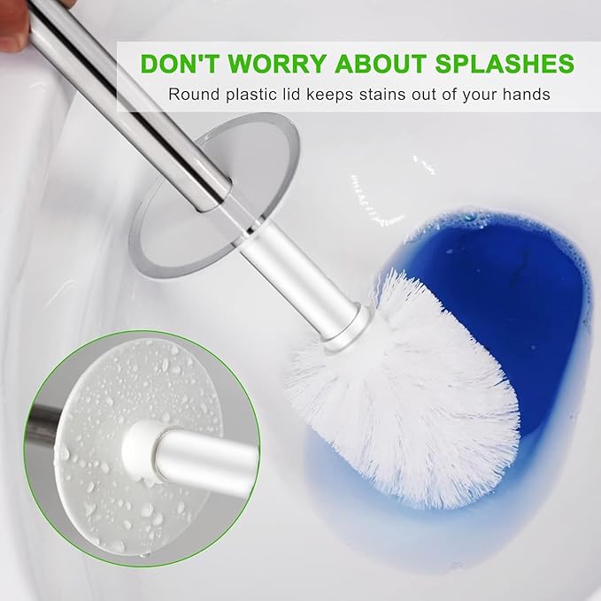 Toilet Brush and Holder Set, 2 Pack Toilet Bowl Brush with Stainless Steel Handle, Drip-Proof, Easy to Clean for Bathroom White