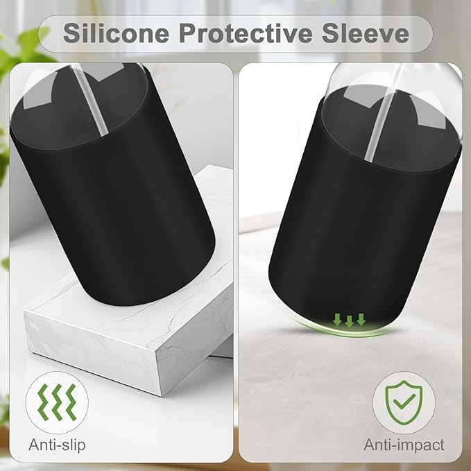 Worldgsb 2 Pack Glass Spray Bottles with Long Silicone Sleeve, 16 oz Empty Refillable Containers with Adjustable Spray Nozzles, Spray Bottles for Hair, Cleaning Solutions and Plants 2 Pack Black