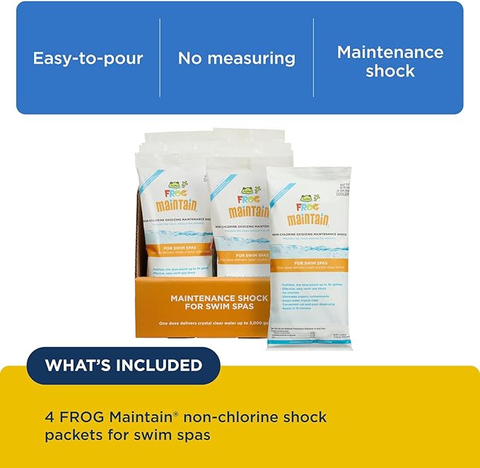 FROG Maintain for Swim Spas - Non-Chlorine Shock for use with Swim Spa FROG @Ease Floating System - Single Dose Packets for Easy Swim Spa Maintenance & Treatment - 4 Pack