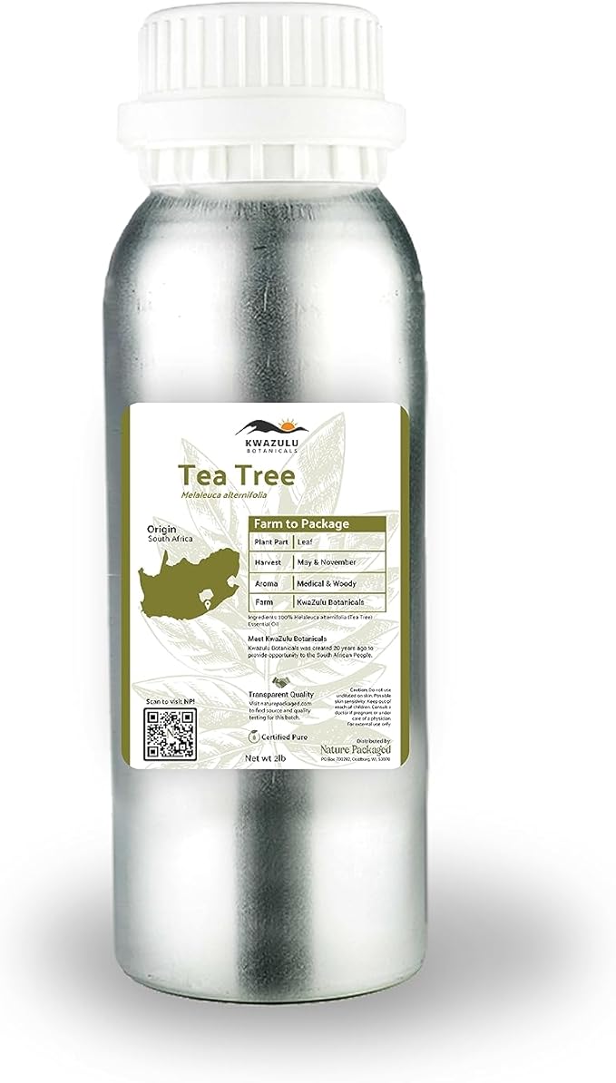 Tea Tree Essential Oil - Direct from Kwazulu Botanicals South Africa - Steam Distilled - Aceite Esencial de Árbol de Té for Aromatherapy, Diffuser, DIY Candle and Soap Making - 2lbs