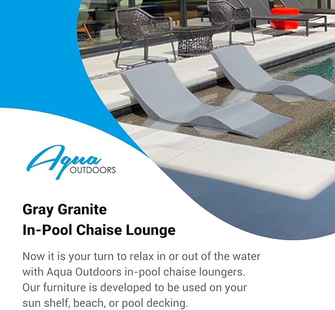 Aqua Outdoors - in-Pool Chaise Lounger - Inside Pool & Sun Shelf Lounge Chair - Designed for Water Depths Up to 9” - Compatible with All Types - Poolside & Sun Deck Tanning - Gray Granite
