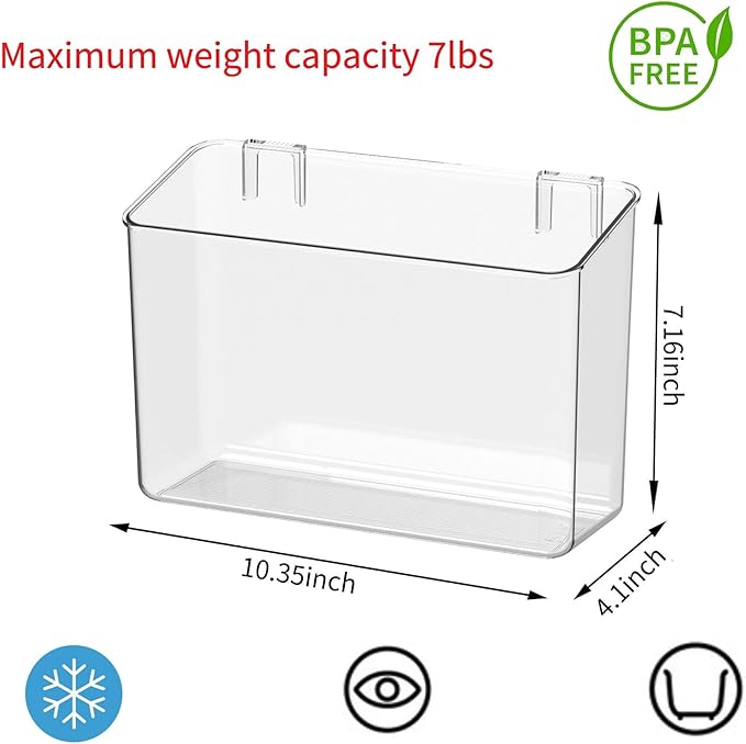 vacane Plastic Over Cabinet Door Organizer, Adhesive Mount Storage Organizer Container Makeup Organizer Hanging Basket Bins For Craft Room, Pantry, Office, Space Saving Holder for Kitchen Bags-M