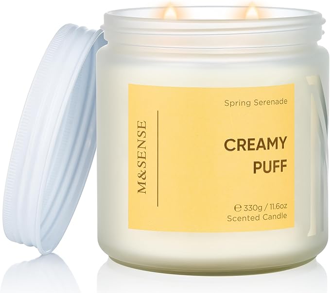 M&SENSE Sandalwood Gardenia Vanilla Scented Candle, 70-Hour Burn Time 2-Wick 11.6oz Natural Soy Wax Non Toxic Candle Aromatherapy for Home Decor Birthday Gifts Easter Supplies