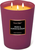 HomeLights Premium Scented Candles - 33.3 oz Natural Soy Wax, Aromatherapy for Home, Long Lasting Smokeless, 130 hrs Burn Time, 3 Cotton Wicks, Gifts for Women & Men - Peony & Almond Blossom